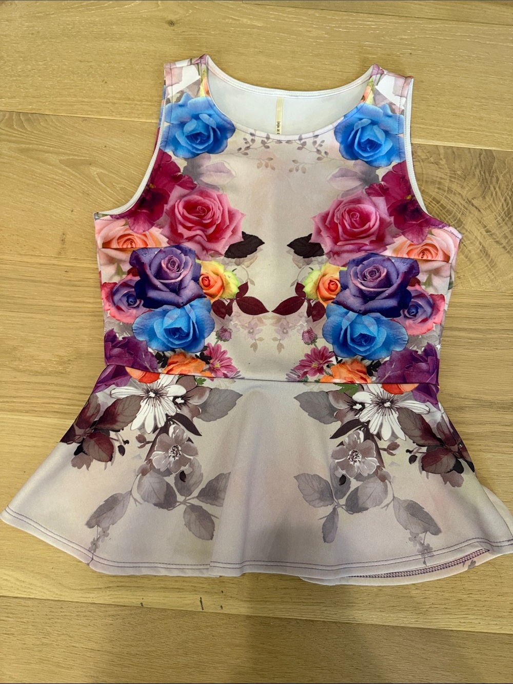 JuJu Multicolor Floral Peplum Women’s Sleeveless Top with Roses